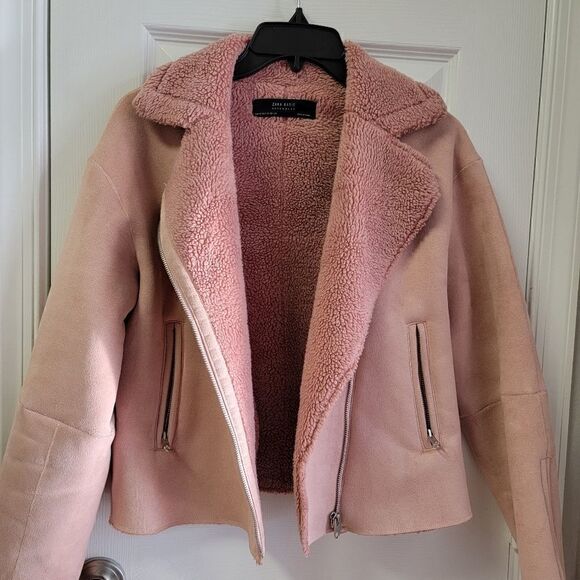 ZARA Pink Shearling Faux Suede Jacket XS - Picture 4 of 11
